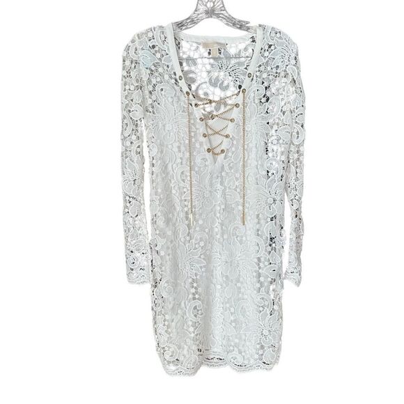 Michael Kors Gorgeous White Crochet - Floral Lace Overlay Dress Size Small - Picture 1 of 13